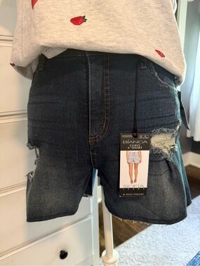 sofia by sofia vergara Dark Blue Distressed Jean Shorts